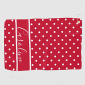 Moderne rode en witte Polka Dot Elegant Monogramme Golfhanddoek (Horizontaal)