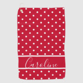 Moderne rode en witte Polka Dot Elegant Monogramme Golfhanddoek (Voorkant)