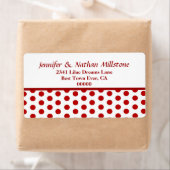 Moderne rode en witte polka stippen etiket (Insitu)