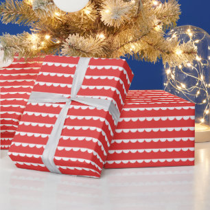 Moderne Rode en Witte Scallop Kerstmis  Cadeaupapier