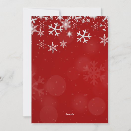 Moderne rode en witte sneeuwvlok Aangepaste drie f Feestdagenkaart (Achterkant)