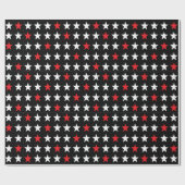 Moderne rode en witte sterren op zwart cadeaupapier (Vlak)