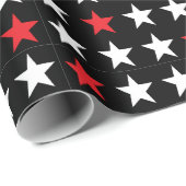 Moderne rode en witte sterren op zwart cadeaupapier (Rol Hoek)