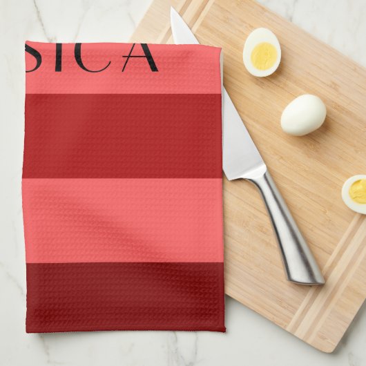 Moderne rode en witte strepen Patroonnaam Theedoek (Quarter Fold)