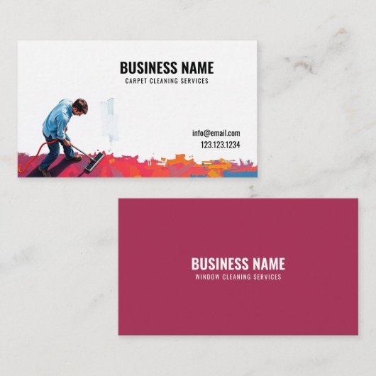 Moderne rode en witte tapijt schoonmaakservice visitekaartje (Voorkant / Achterkant)