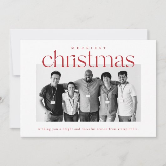 Moderne rode en witte zakelijke kerstfotokaart feestdagenkaart (Voorkant)