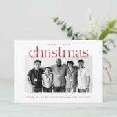 Moderne rode en witte zakelijke kerstfotokaart feestdagenkaart (Staand voorkant)