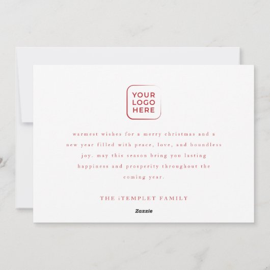 Moderne rode en witte zakelijke kerstfotokaart feestdagenkaart (Achterkant)