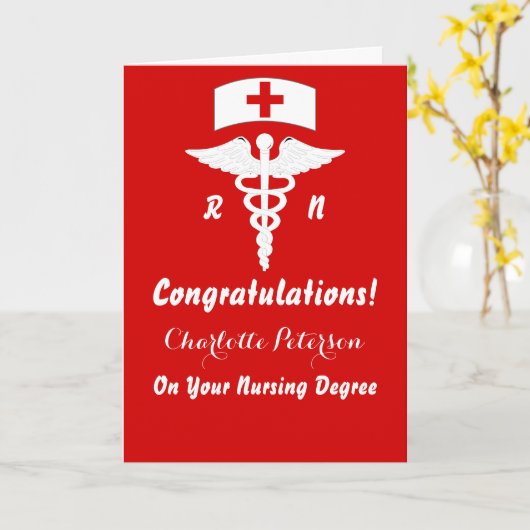 Moderne rode en witte zure Afstuderen Gefeliciteer Kaart (Gele Bloem)