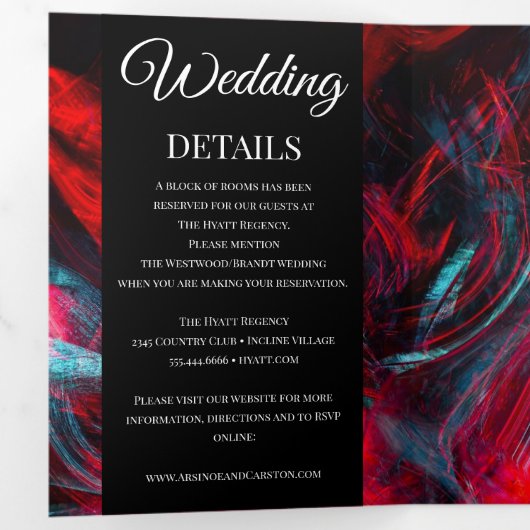 Moderne rode en zwarte bruiloft drievoudige uitnod drieluik uitnodiging (Binnenzijde eerst)