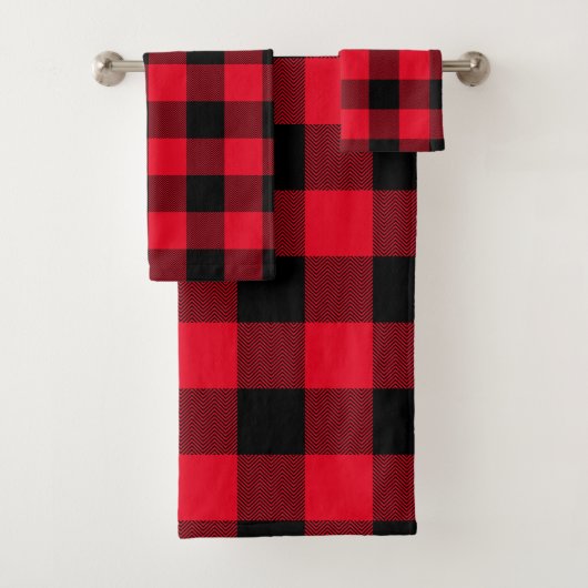 Moderne rode en zwarte chevron Buffalo Plaid Bad Handdoek (Insitu)