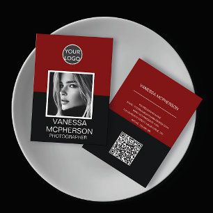Moderne rode en zwarte foto Logo QR-code Visitekaartje