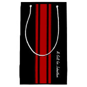 Moderne rode en zwarte racestrepen met naam klein cadeauzakje (Voorkant)