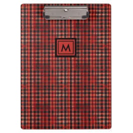 Moderne rode en zwarte ruit tartanpatroon monogram klembord