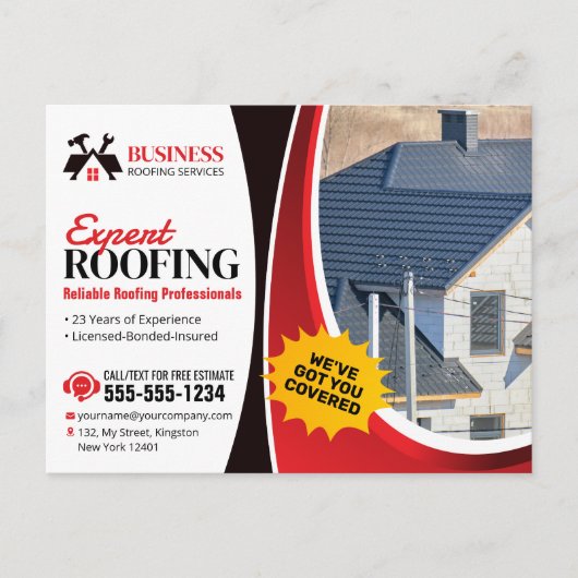 Moderne Rode Expert Betrouwbare dakbedekking Repar Briefkaart (Voorkant)