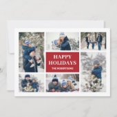 Moderne Rode Familie 8 Fotocollage Kerst Kaart (Voorkant)