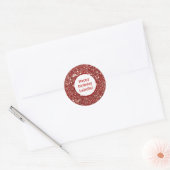 Moderne rode faux glitter look aangepaste gelukkig ronde sticker (Envelop)