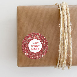 Moderne rode faux glitter look aangepaste gelukkig ronde sticker