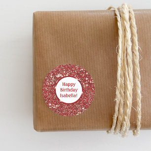 Moderne rode faux glitter look aangepaste gelukkig ronde sticker