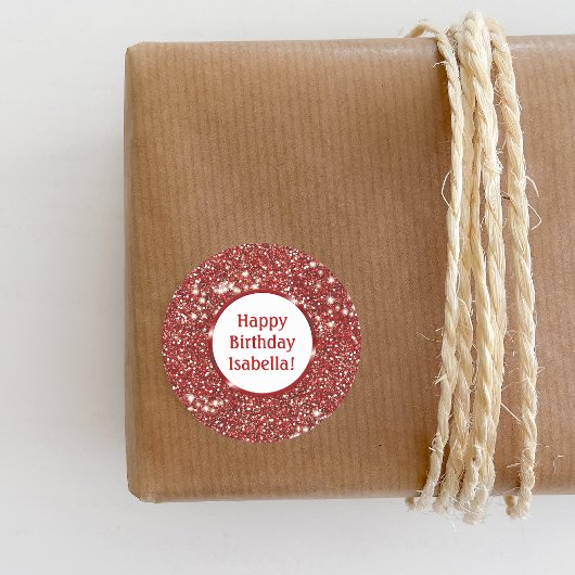 Moderne rode faux glitter look aangepaste gelukkig ronde sticker