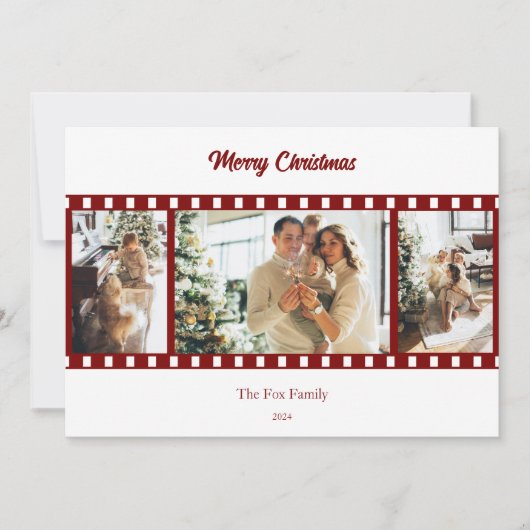 Moderne Rode Film Reel Fotocollage Kerstmis Feestdagenkaart (Voorkant)