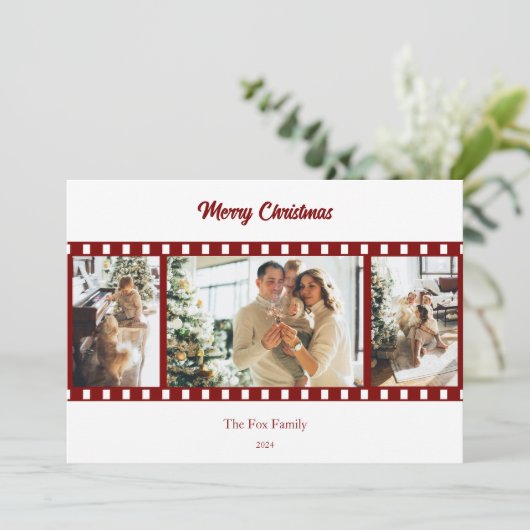 Moderne Rode Film Reel Fotocollage Kerstmis Feestdagenkaart (Staand voorkant)