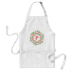 Moderne rode Floral White Monogrammed Standaard Schort