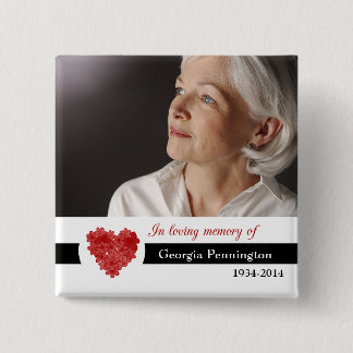 Moderne rode florale hartslag ter nagedachtenis va vierkante button 5,1 cm