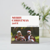 Moderne rode foto Eenvoudige minimalistische vroli Feestdagenkaart (Staand voorkant)