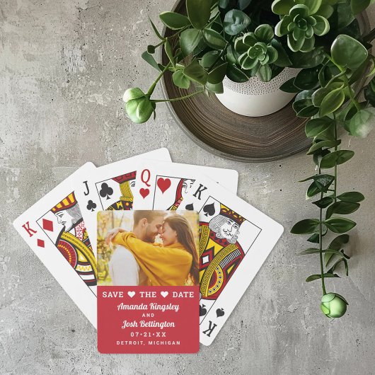 Moderne Rode Foto Hart Save the Date Pokerkaarten