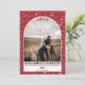 Moderne rode foto met kerstmis gezegde feestdagenkaart (Staand voorkant)