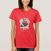 Moderne Rode Gebogen Graffiti Prettig Kerstmis Fot T-shirt (Voorkant)