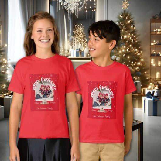 Moderne Rode Gebogen Graffiti Prettig Kerstmis Fot T-shirt