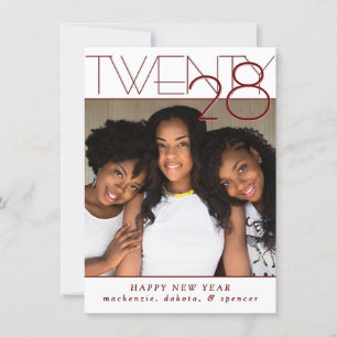 Moderne rode gelukkige nieuwe jaren   Klassieke aa Feestdagenkaart