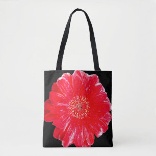 Moderne rode Gerbera op Zwarte Schoudertas Tote Bag