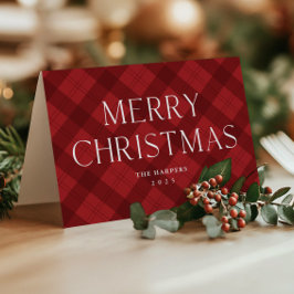 Moderne Rode Geruite Elegante Typografie Kerstmis Feestdagen Kaart