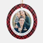 Moderne Rode Geruite Foto Kerst Keramisch Ornament (Links)