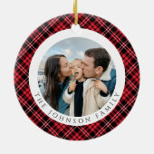 Moderne Rode Geruite Foto Kerst Keramisch Ornament (Achterkant)