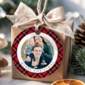 Moderne Rode Geruite Foto Kerstmis Bedankjes Labels