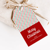Moderne rode gestreepte kerst cadeaulabel