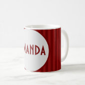 Moderne rode gestreepte naam koffie Mok (Voorkant rechts)