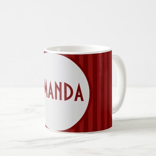 Moderne rode gestreepte naam koffie Mok (Voorkant rechts)