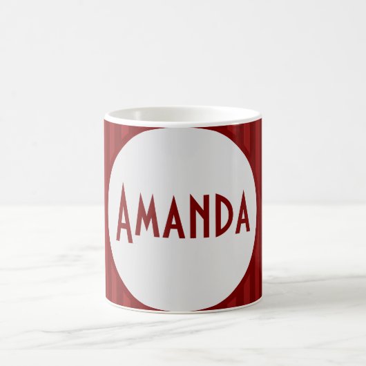 Moderne rode gestreepte naam koffie Mok (Center)