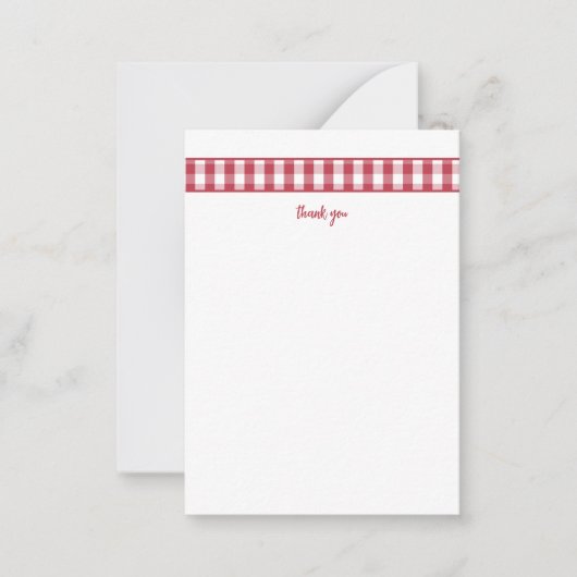 Moderne rode Gingham bedankbriefjes Notitiekaartje (Voorkant)
