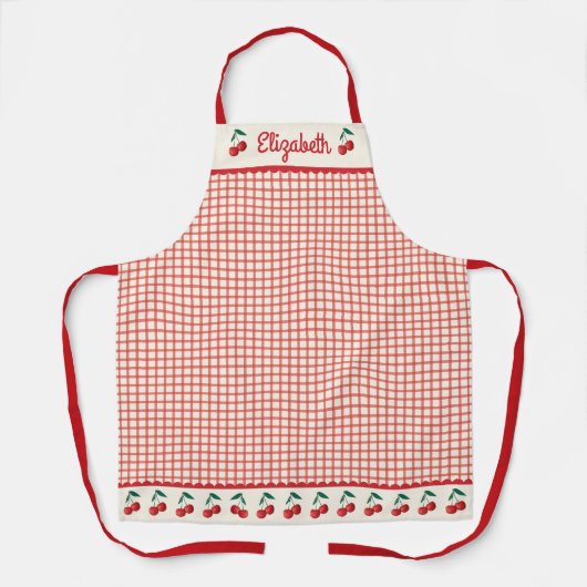 Moderne Rode Gingham Cherry Patroon Bakken Schort (Voorkant)