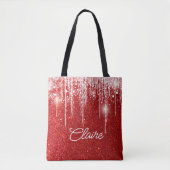 Moderne rode glinsterende kerst tote bag (Voorkant)