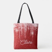 Moderne rode glinsterende kerst tote bag (Achterkant)