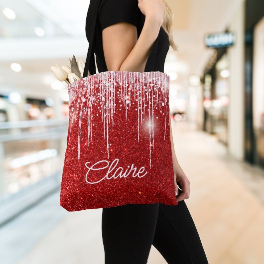 Moderne rode glinsterende kerst tote bag