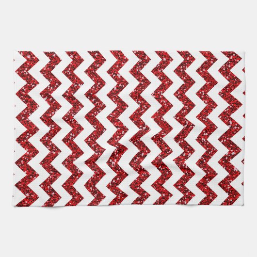 Moderne Rode Glitter Chevron Keukenschotel Handdoe Theedoek (Horizontaal)