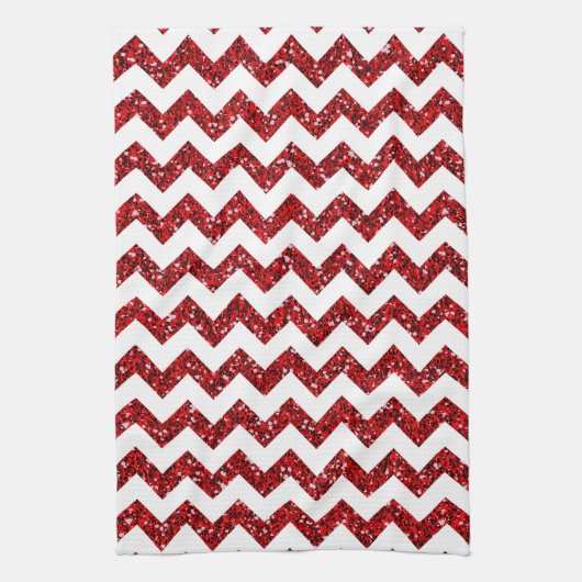 Moderne Rode Glitter Chevron Keukenschotel Handdoe Theedoek (Verticaal)